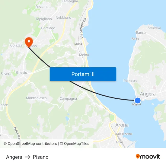Angera to Pisano map