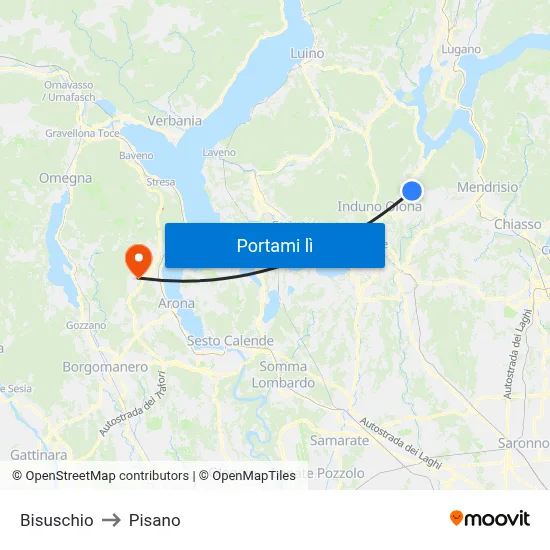 Bisuschio to Pisano map