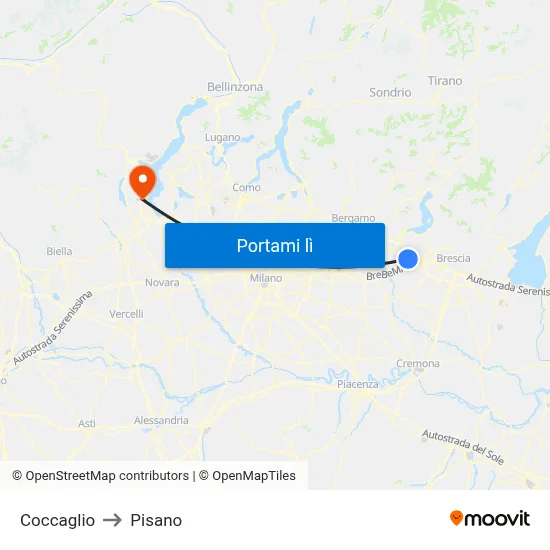 Coccaglio to Pisano map