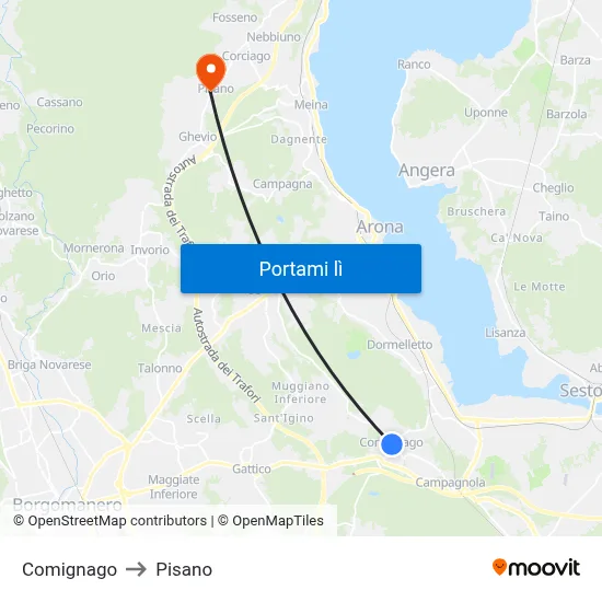 Comignago to Pisano map