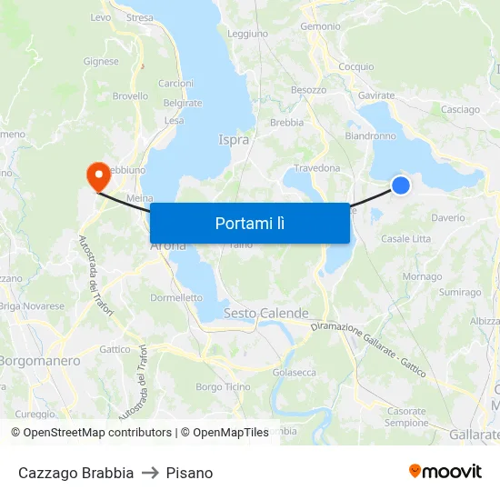 Cazzago Brabbia to Pisano map