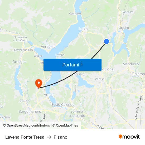 Lavena Ponte Tresa to Pisano map
