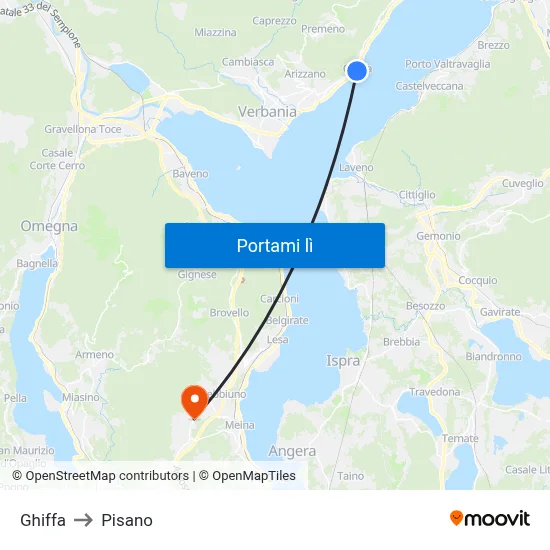 Ghiffa to Pisano map