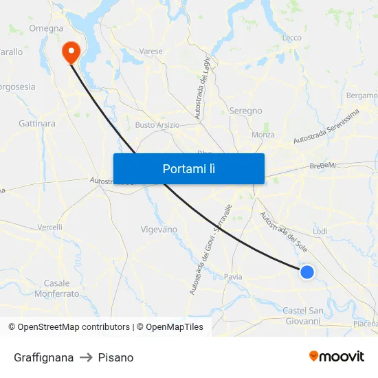 Graffignana to Pisano map