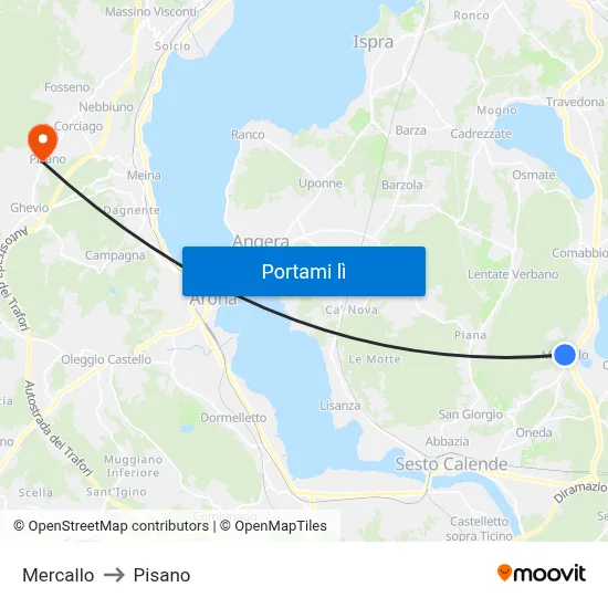 Mercallo to Pisano map