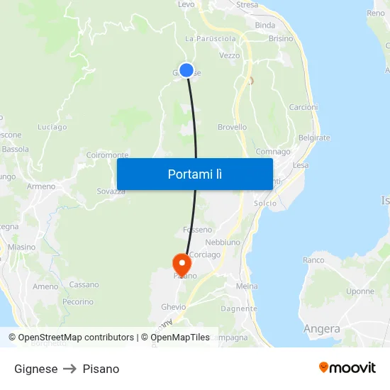 Gignese to Pisano map