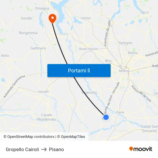 Gropello Cairoli to Pisano map