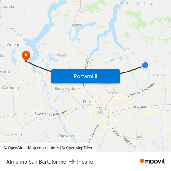 Almenno San Bartolomeo to Pisano map