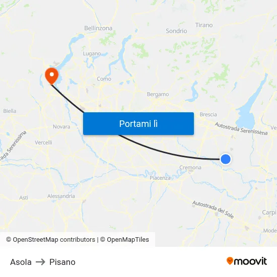 Asola to Pisano map