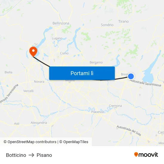Botticino to Pisano map