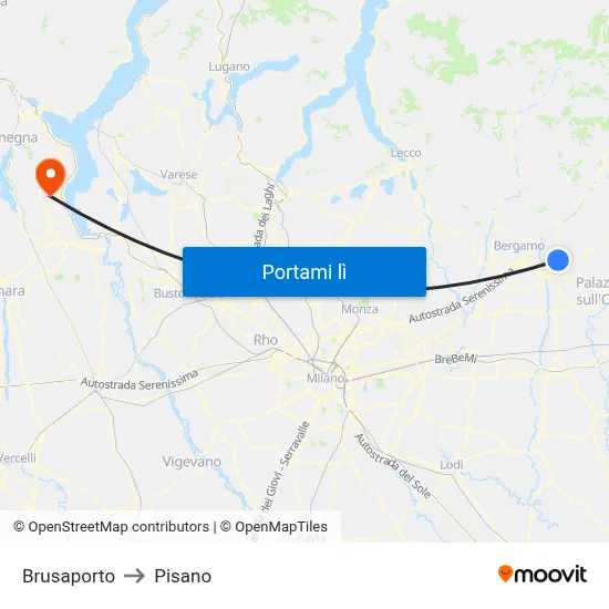 Brusaporto to Pisano map