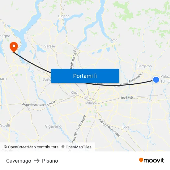 Cavernago to Pisano map
