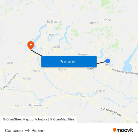 Concesio to Pisano map
