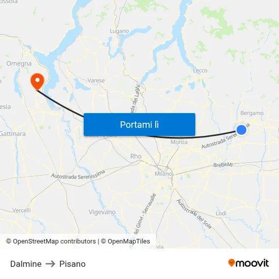 Dalmine to Pisano map