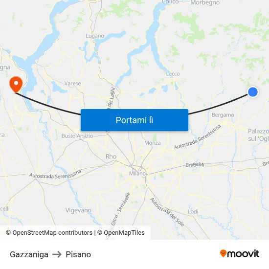 Gazzaniga to Pisano map