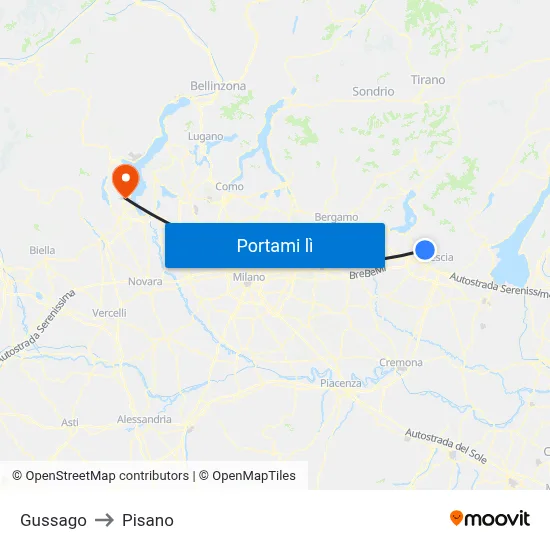 Gussago to Pisano map