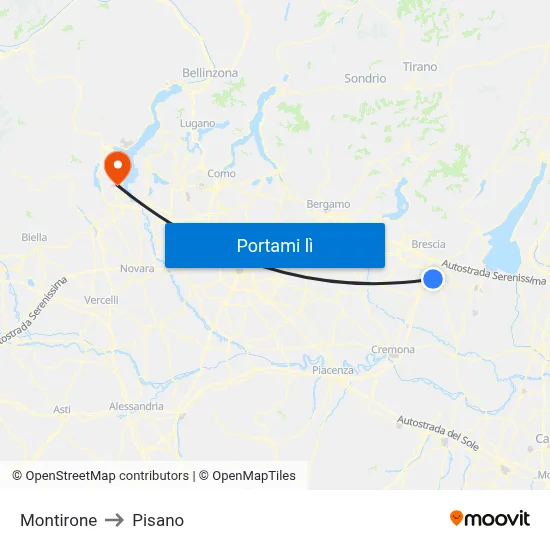Montirone to Pisano map