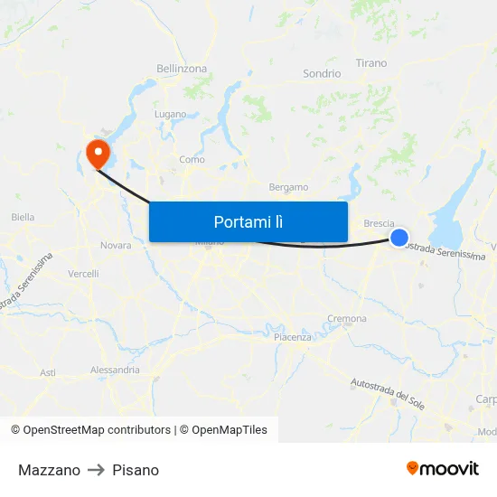 Mazzano to Pisano map