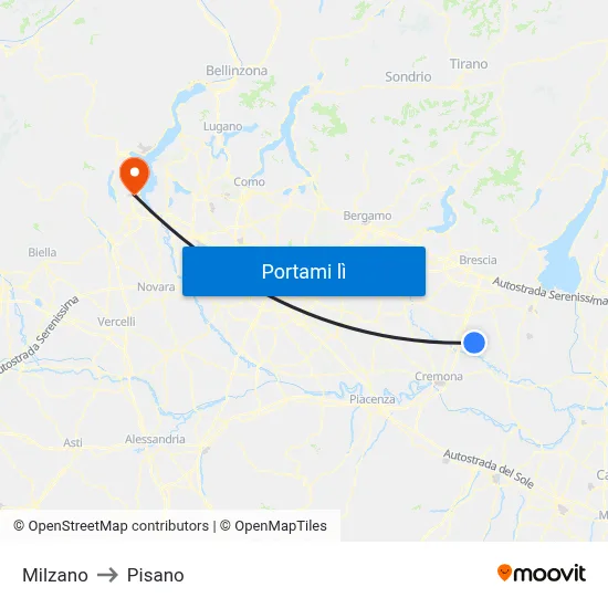 Milzano to Pisano map