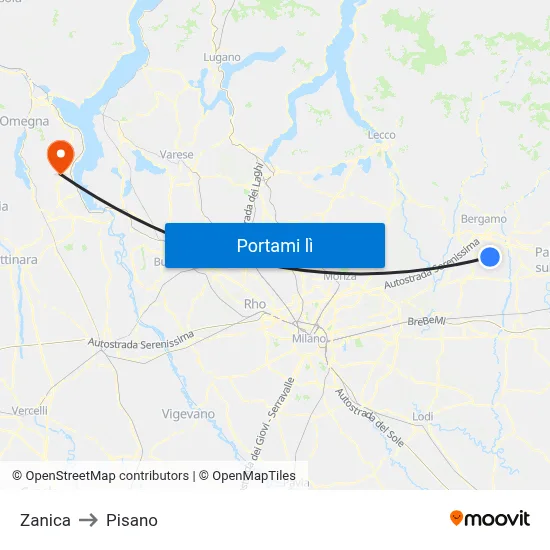 Zanica to Pisano map