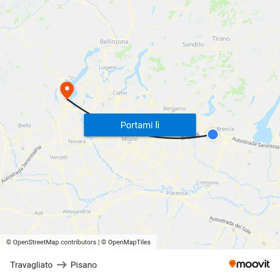 Travagliato to Pisano map