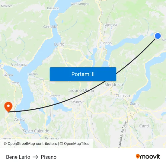 Bene Lario to Pisano map