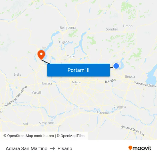 Adrara San Martino to Pisano map