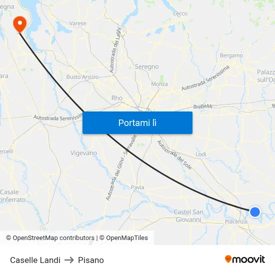 Caselle Landi to Pisano map