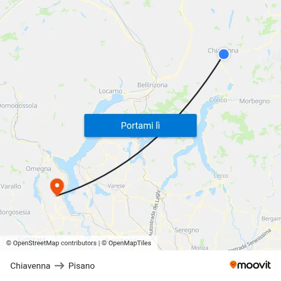 Chiavenna to Pisano map