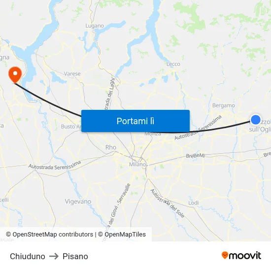 Chiuduno to Pisano map