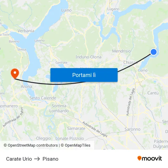 Carate Urio to Pisano map