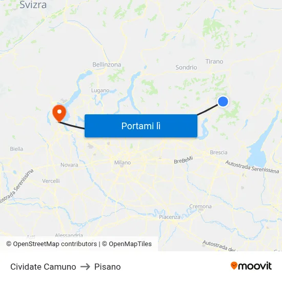 Cividate Camuno to Pisano map