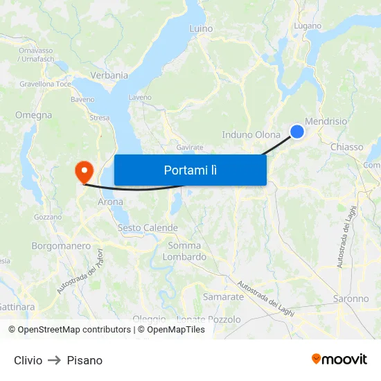 Clivio to Pisano map