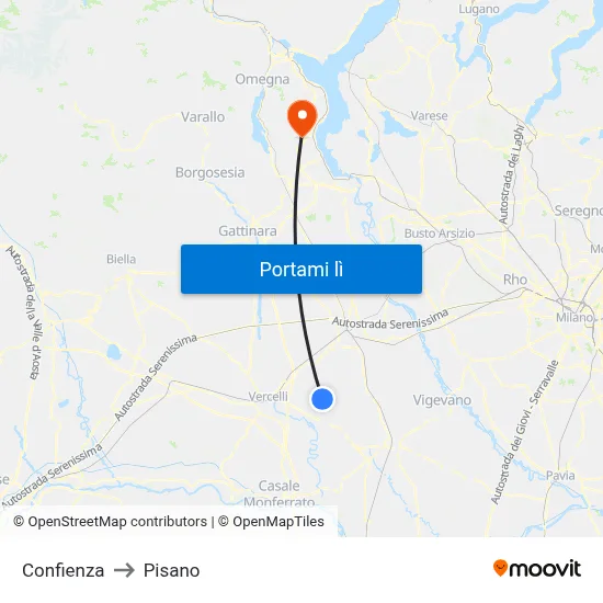 Confienza to Pisano map