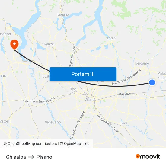 Ghisalba to Pisano map