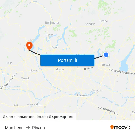 Marcheno to Pisano map