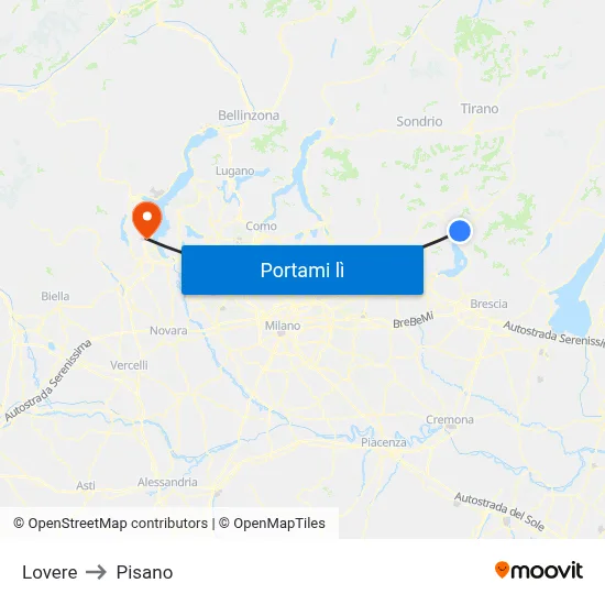 Lovere to Pisano map