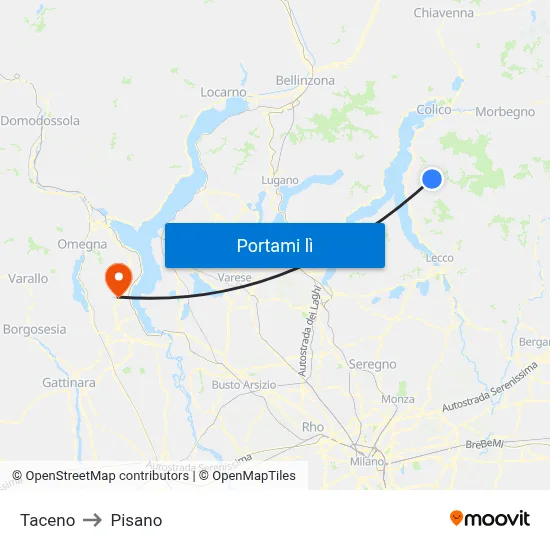 Taceno to Pisano map