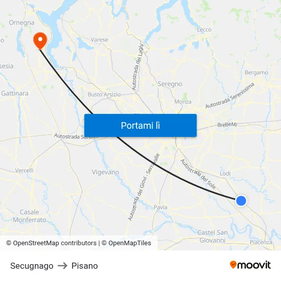 Secugnago to Pisano map