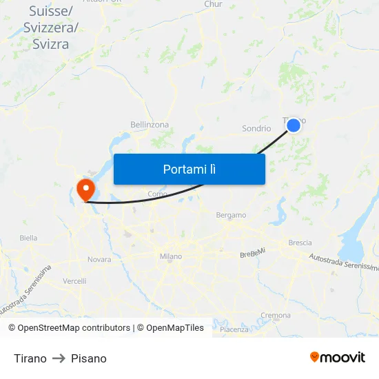 Tirano to Pisano map