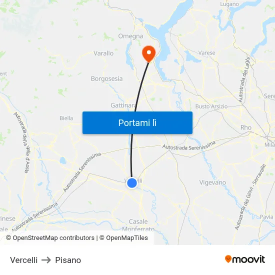 Vercelli to Pisano map