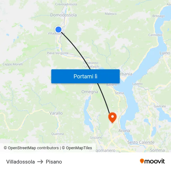 Villadossola to Pisano map