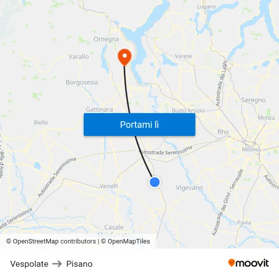 Vespolate to Pisano map