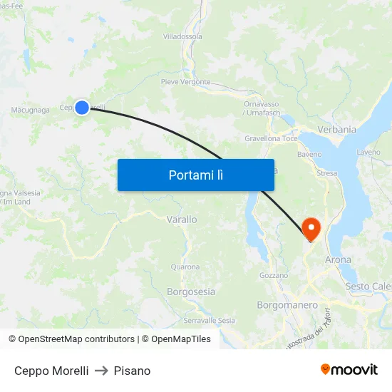 Ceppo Morelli to Pisano map