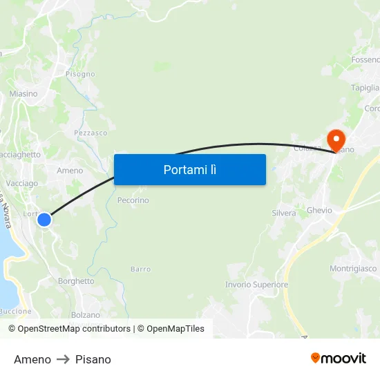 Ameno to Pisano map