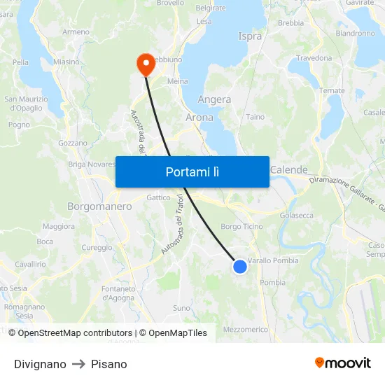 Divignano to Pisano map