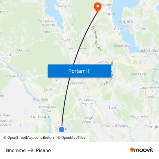 Ghemme to Pisano map