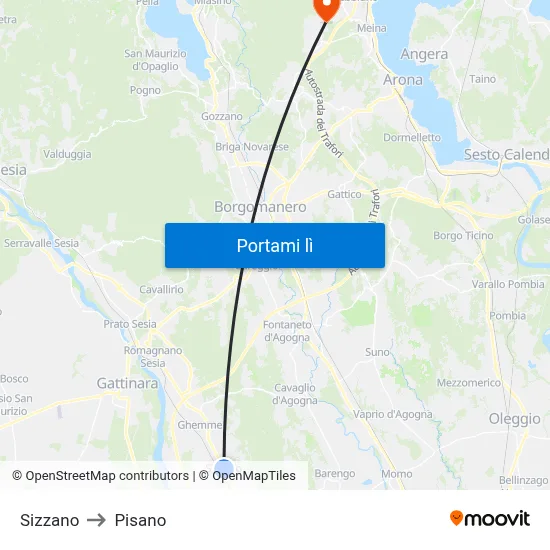 Sizzano to Pisano map