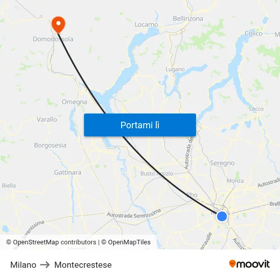 Milano to Montecrestese map