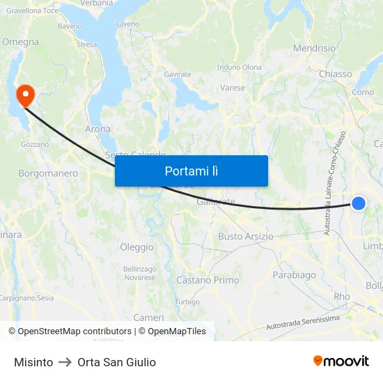 Misinto to Orta San Giulio map
